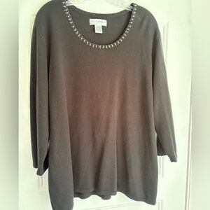 Sag Harbor Black Women's Sweater with Beaded Neckline
